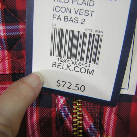 RED PLAID QUILTED PUFFER VEST SIZE LARGE - Picture 7 of 13